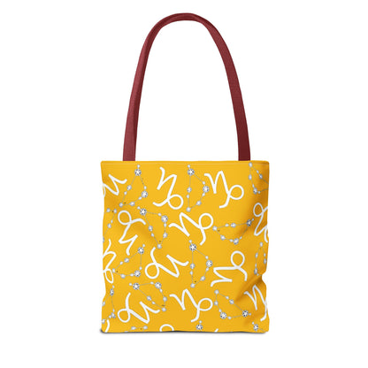 Tote Bag, Capricorn Zodiac Sign, AOP, (Yellow, White)