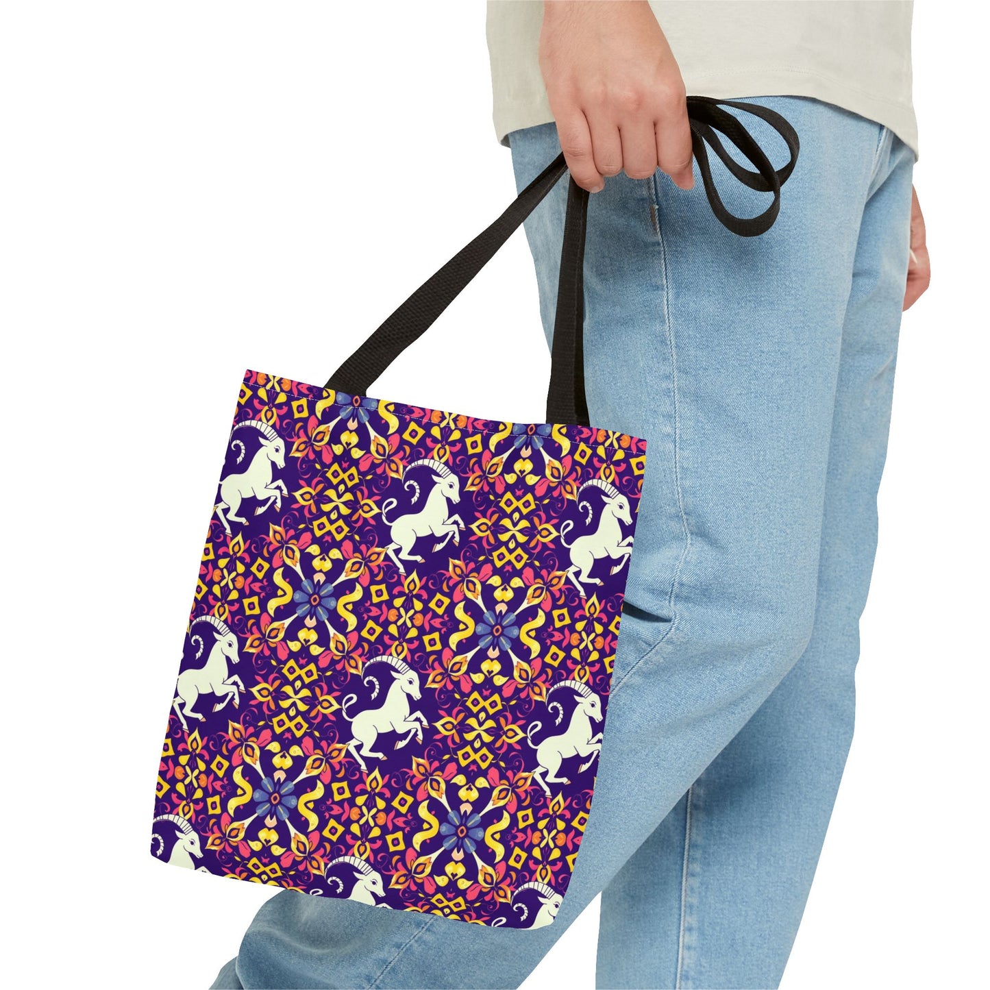 Tote Bag (AOP), Capricorn, Zodiac v2, Flower Pattern