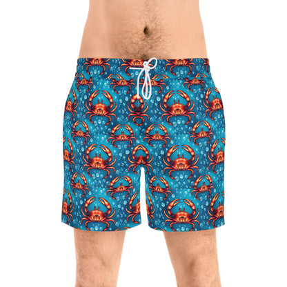 Men's Mid-Length Swim Shorts, (AOP), Cancer, Zodiac v4, Bubble Pattern