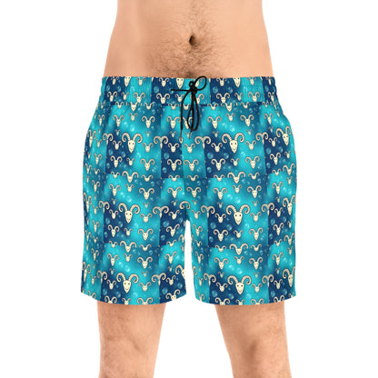 Men's Mid-Length Swim Shorts, (AOP), Aries, Zodiac v2, Bubble Pattern