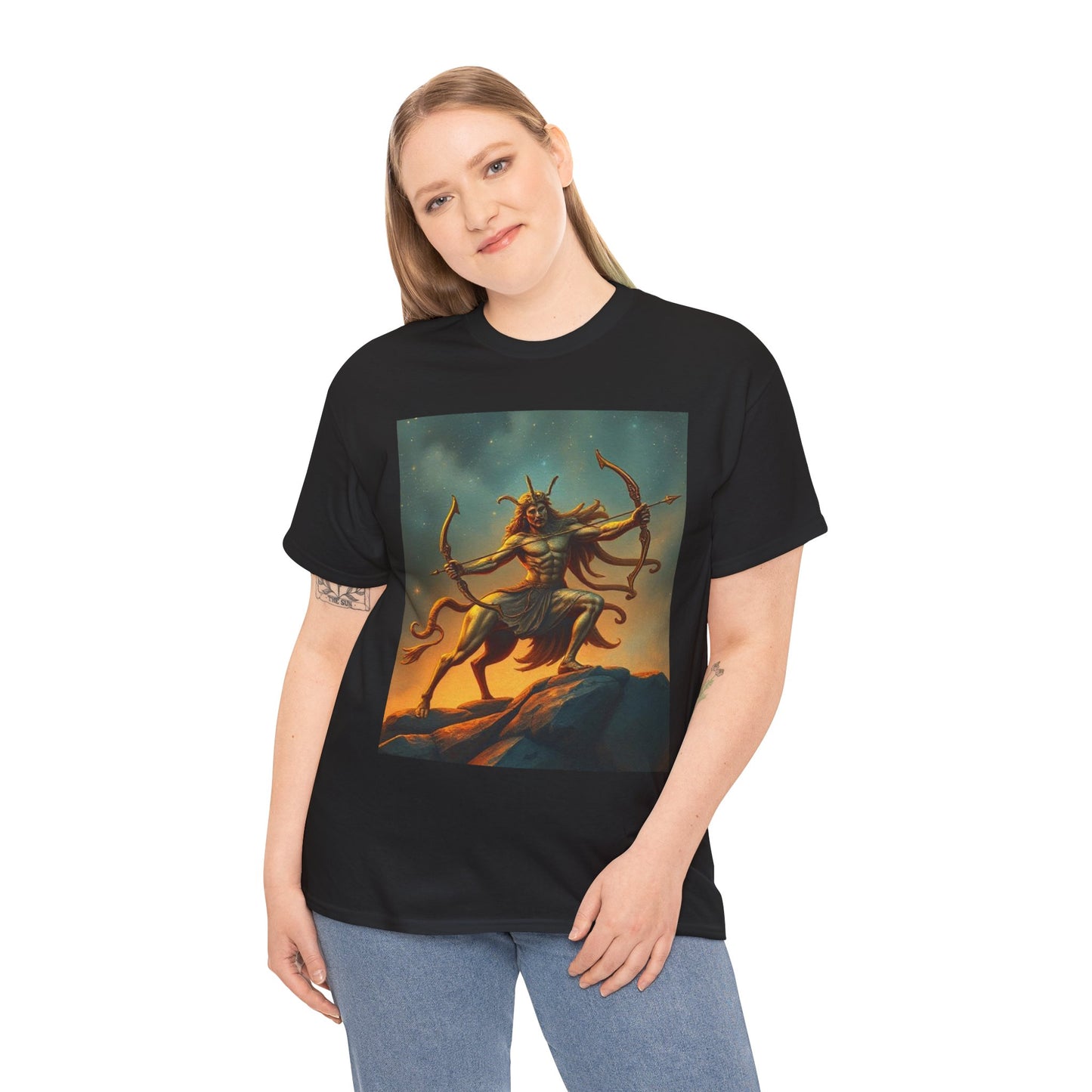 Unisex Heavy Cotton T-Shirt, Arrow Centaur v1, Sagittarius Zodiac Design
