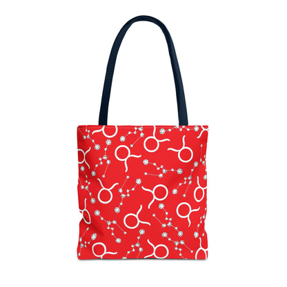 Tote Bag, Taurus Zodiac Sign, AOP, (Red, White)