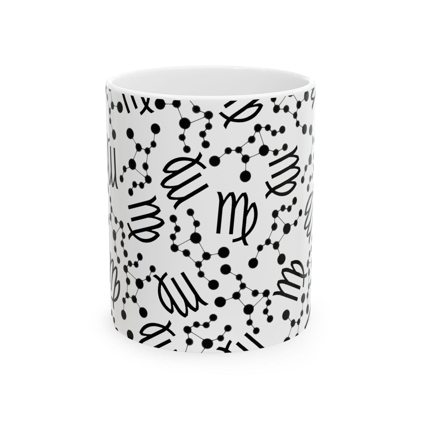 Ceramic Mug, (11oz, 15oz), Ceramic Coffee Mug, AOP, Constellation & Symbol, Virgo Zodiac Design