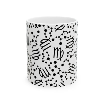 Ceramic Mug, (11oz, 15oz), Ceramic Coffee Mug, AOP, Constellation & Symbol, Virgo Zodiac Design