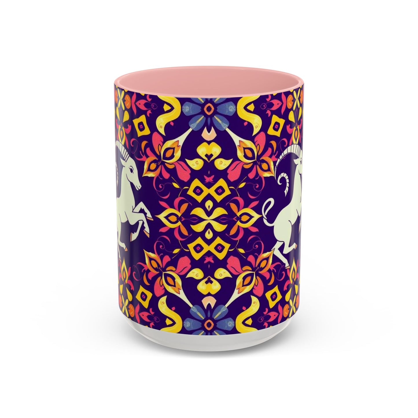 Accent Coffee Mug, Capricorn, Zodiac v1, Flower Pattern, (11, 15oz)