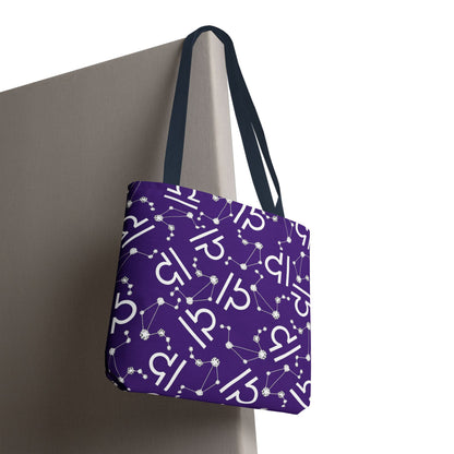 Tote Bag, Libra Zodiac Sign, AOP, (Purple, White)
