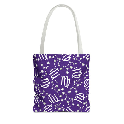 Tote Bag, Virgo Zodiac Sign, AOP, (Purple, White)