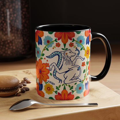 Accent Coffee Mug, Virgo, Zodiac v2. Flower Pattern, (11, 15oz)