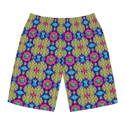 Men's Board Shorts, (AOP), Aquarius, Zodiac v1, Shape Pattern