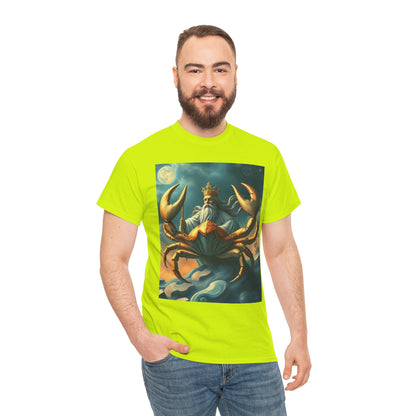 Unisex Heavy Cotton T-Shirt, Crustacean King v1, Cancer Zodiac Design