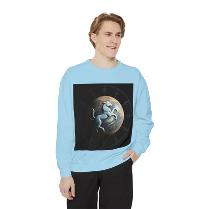 Garment-Dyed Sweatshirt, Unisex, Space Animal Design, Aquarius