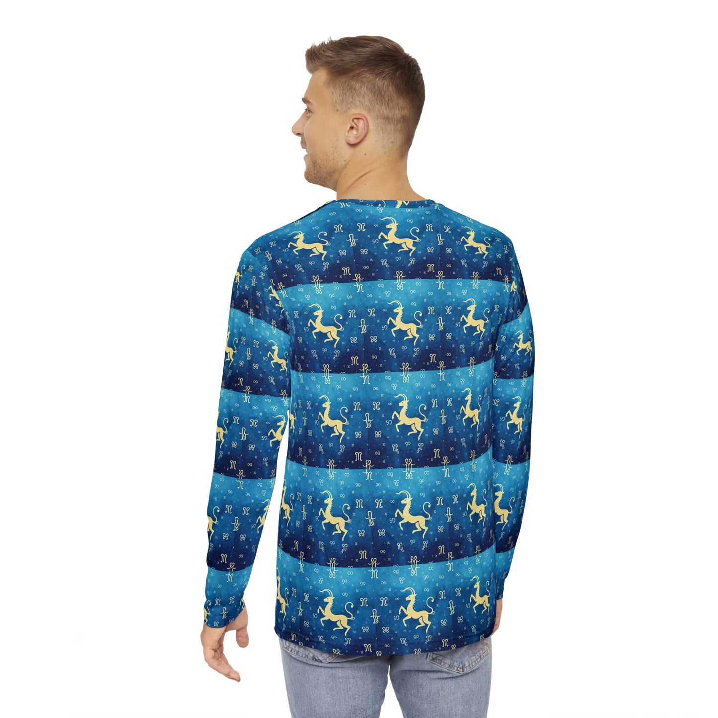 Men's Long Sleeve Shirt, (AOP), Aquarius, Zodiac, Pattern