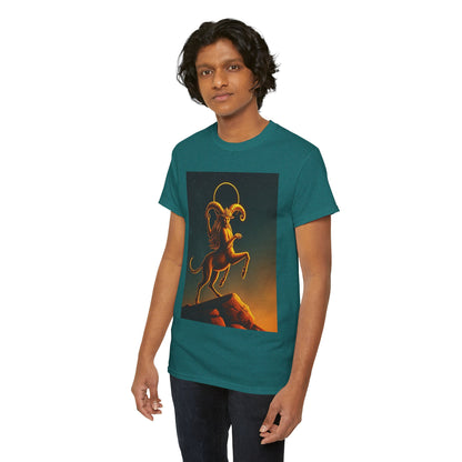 Unisex Heavy Cotton T-Shirt, Mountain Top 1v, Aries Zodiac Design