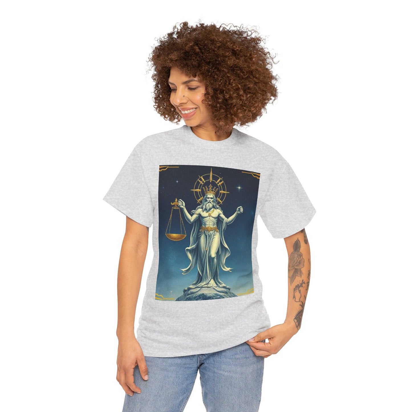 Unisex Heavy Cotton T-Shirt Space v2, Libra God, Zodiac Design