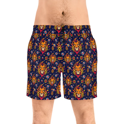 Men's Mid-Length Swim Shorts, (AOP), Leo, Zodiac v3, Bubble Pattern