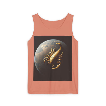 Unisex Garment-Dyed, Tank Top, Scorpio Design, Planet Symbol v1, 100% US cotton
