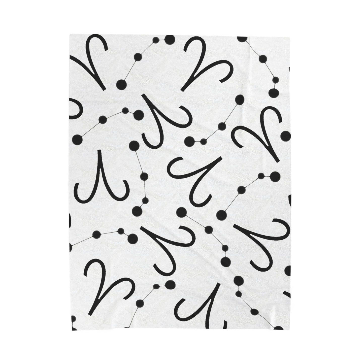 Velveteen Plush Blanket, Aries Zodiac Sign, Constellation & Symbol, White, 100% polyester