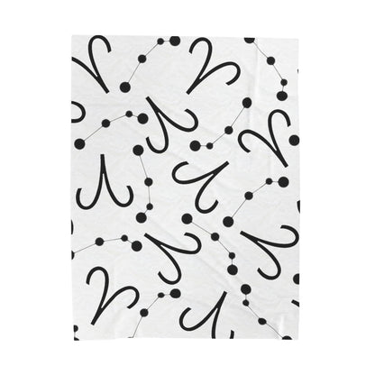 Velveteen Plush Blanket, Aries Zodiac Sign, Constellation & Symbol, White, 100% polyester