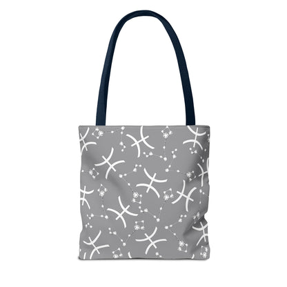 Tote Bag, Pisces Zodiac Sign, AOP, (Grey, White)