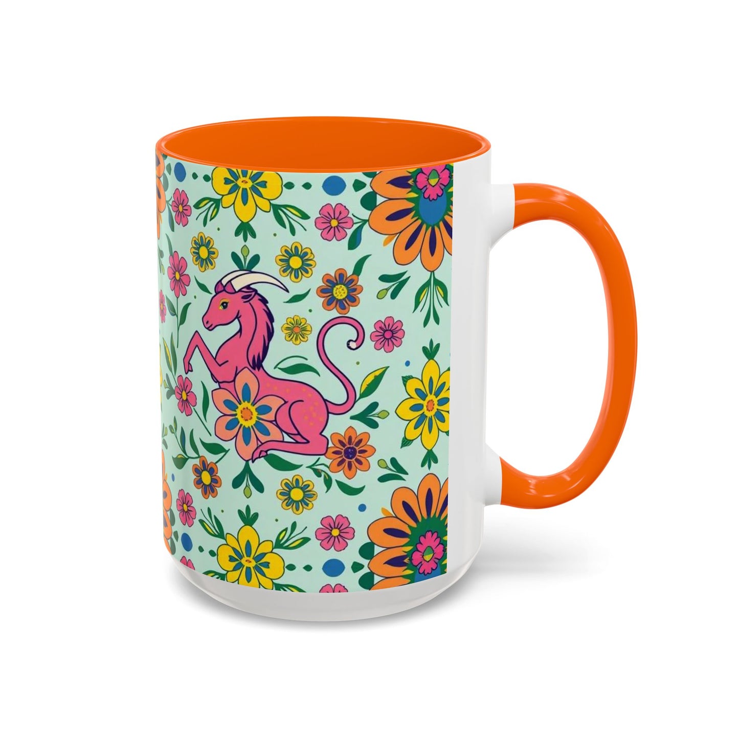Accent Coffee Mug, Aquarius, Zodiac, Flower Pattern, (11, 15oz)
