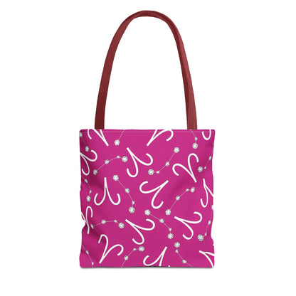 Tote Bag, Aries Zodiac Sign, AOP, (Pink, White)