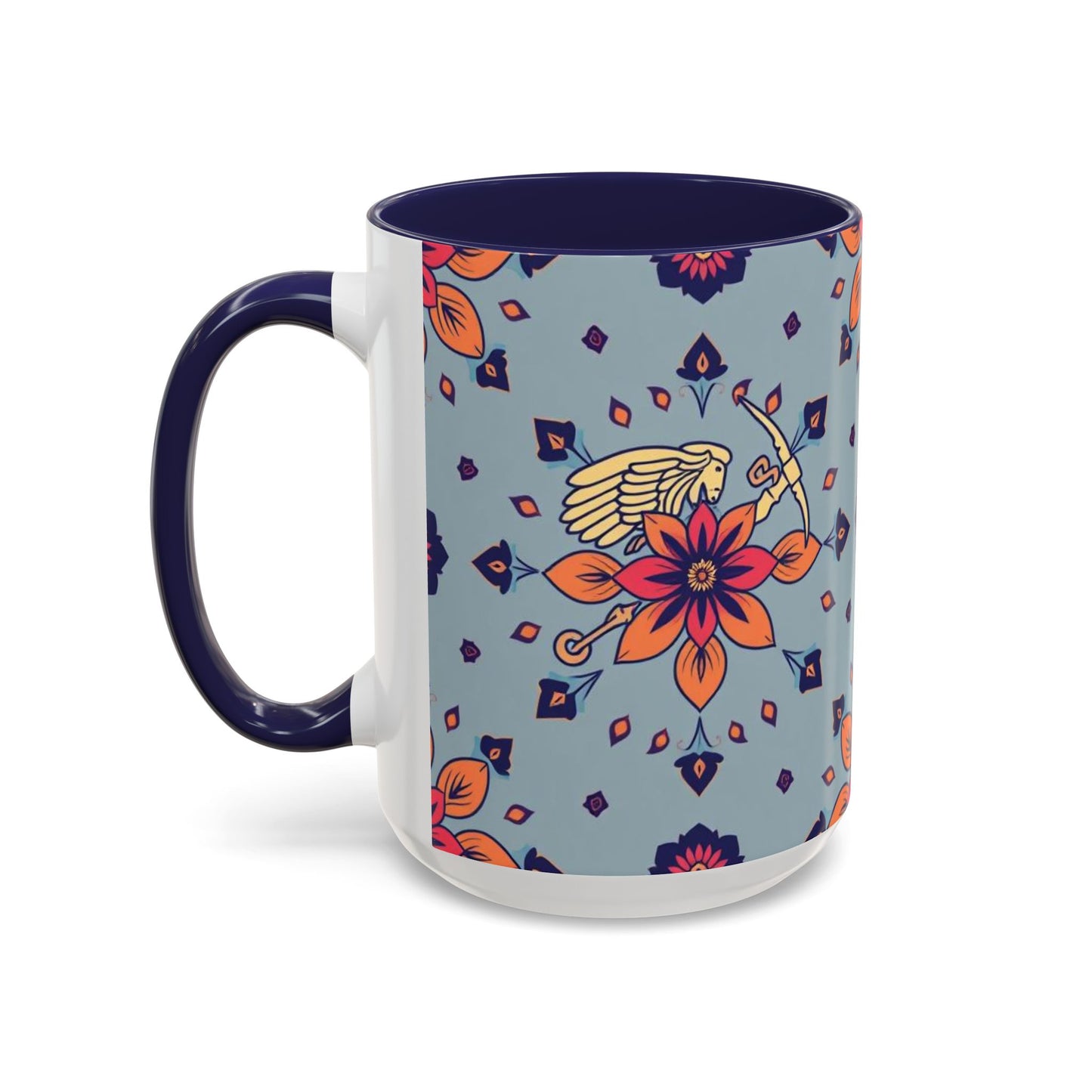 Accent Coffee Mug, Sagittarius, Zodiac v3. Flower Pattern, (11, 15oz)