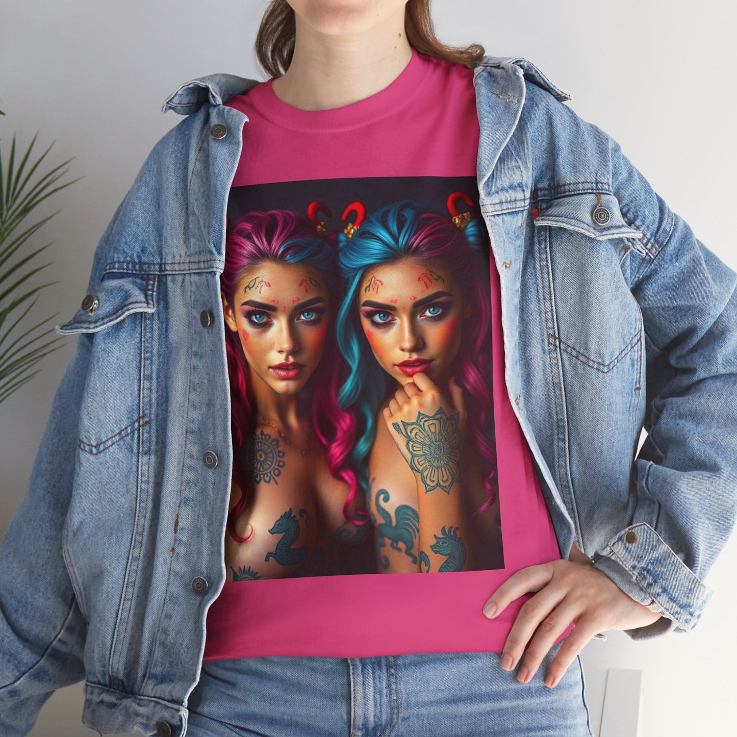 Unisex Heavy Cotton T-Shirt, Gemini, Zodiac v1, Sexy Art