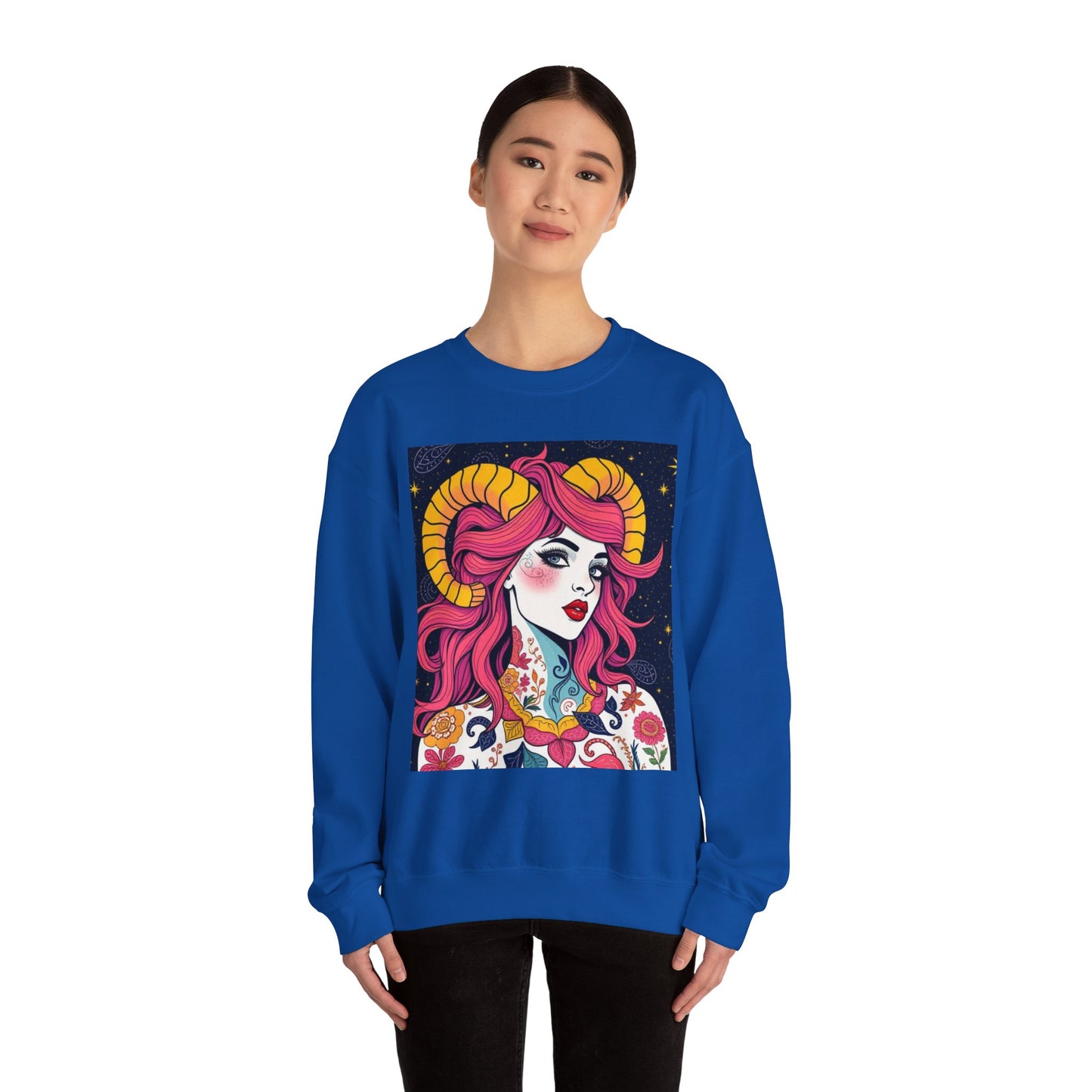 Unisex Heavy Blend™ Crewneck Sweatshirt, Aries, Zodiac, Sexy Pattern