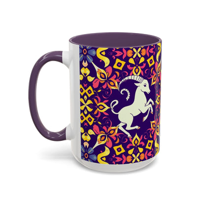 Accent Coffee Mug, Capricorn, Zodiac v1, Flower Pattern, (11, 15oz)