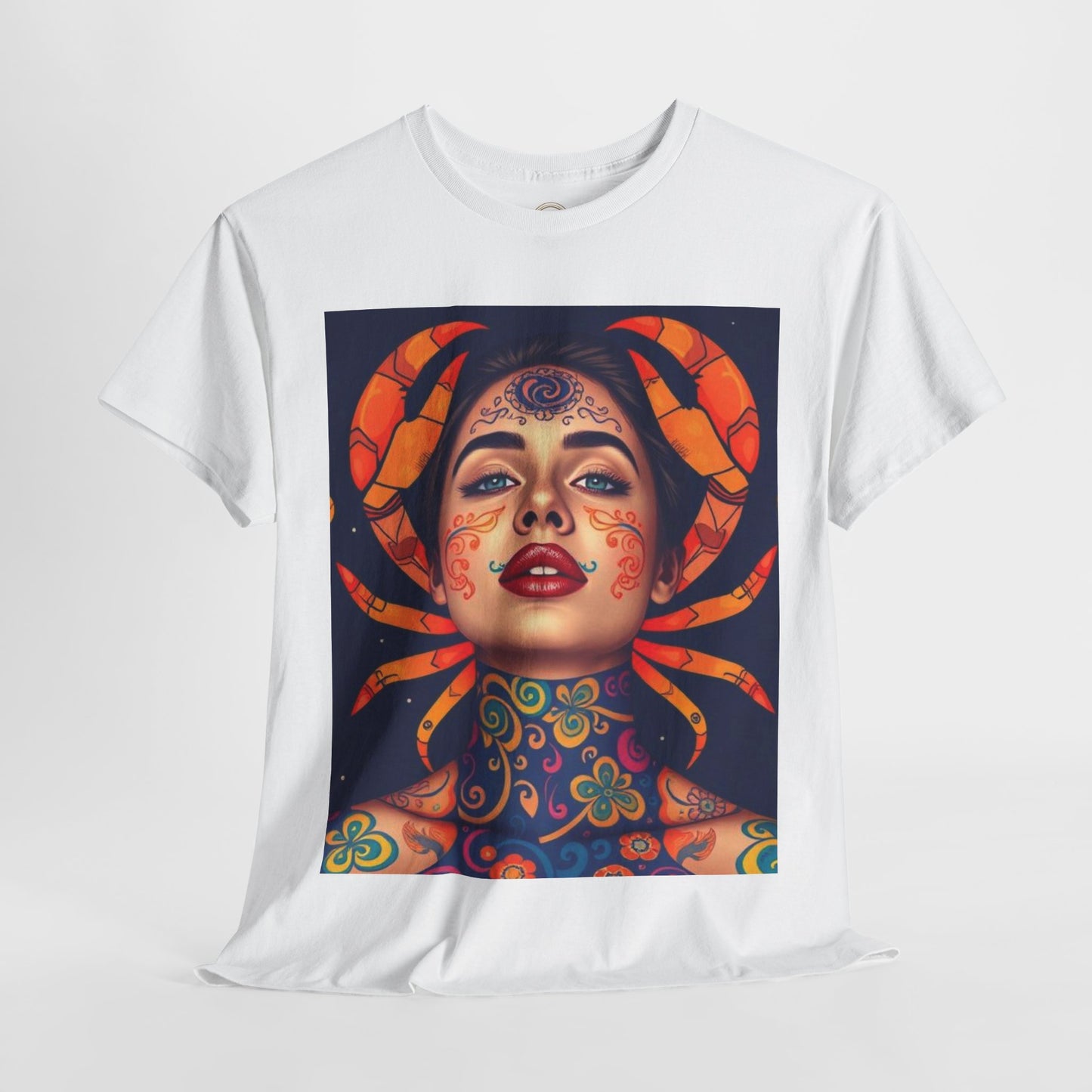 Unisex Heavy Cotton T-Shirt, Cancer, Zodiac v2, Sexy Art