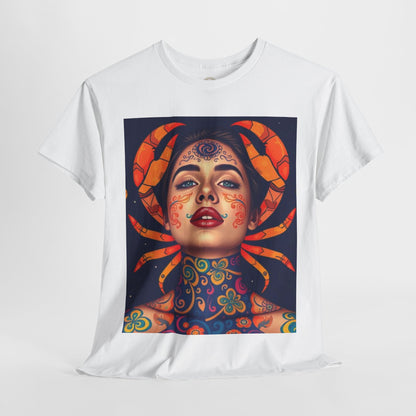 Unisex Heavy Cotton T-Shirt, Cancer, Zodiac v2, Sexy Art