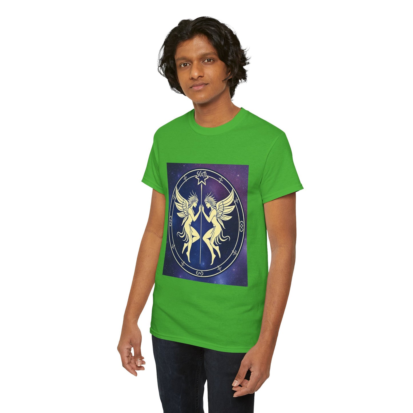 Unisex Heavy Cotton T-Shirt, Space Angel Twins v1, Gemini Zodiac Design