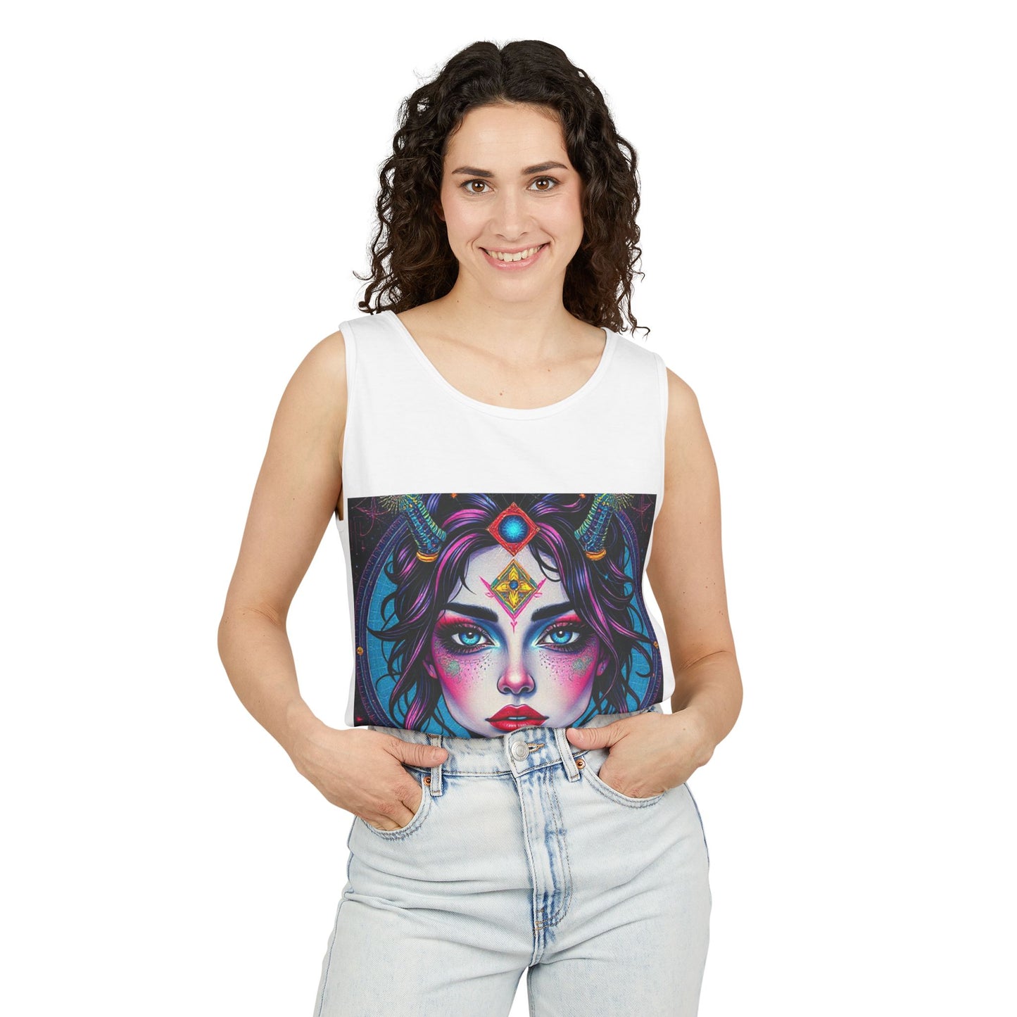 Unisex Garment-Dyed, Tank Top, Aquarius Design, Pop Art, 100% Ringspun US cotton