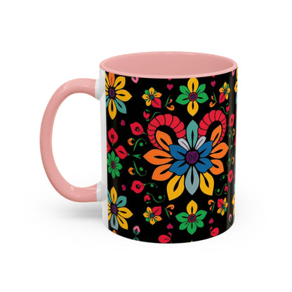 Accent Coffee Mug, Aries, Zodiac v3, Flower Pattern, (11, 15oz)