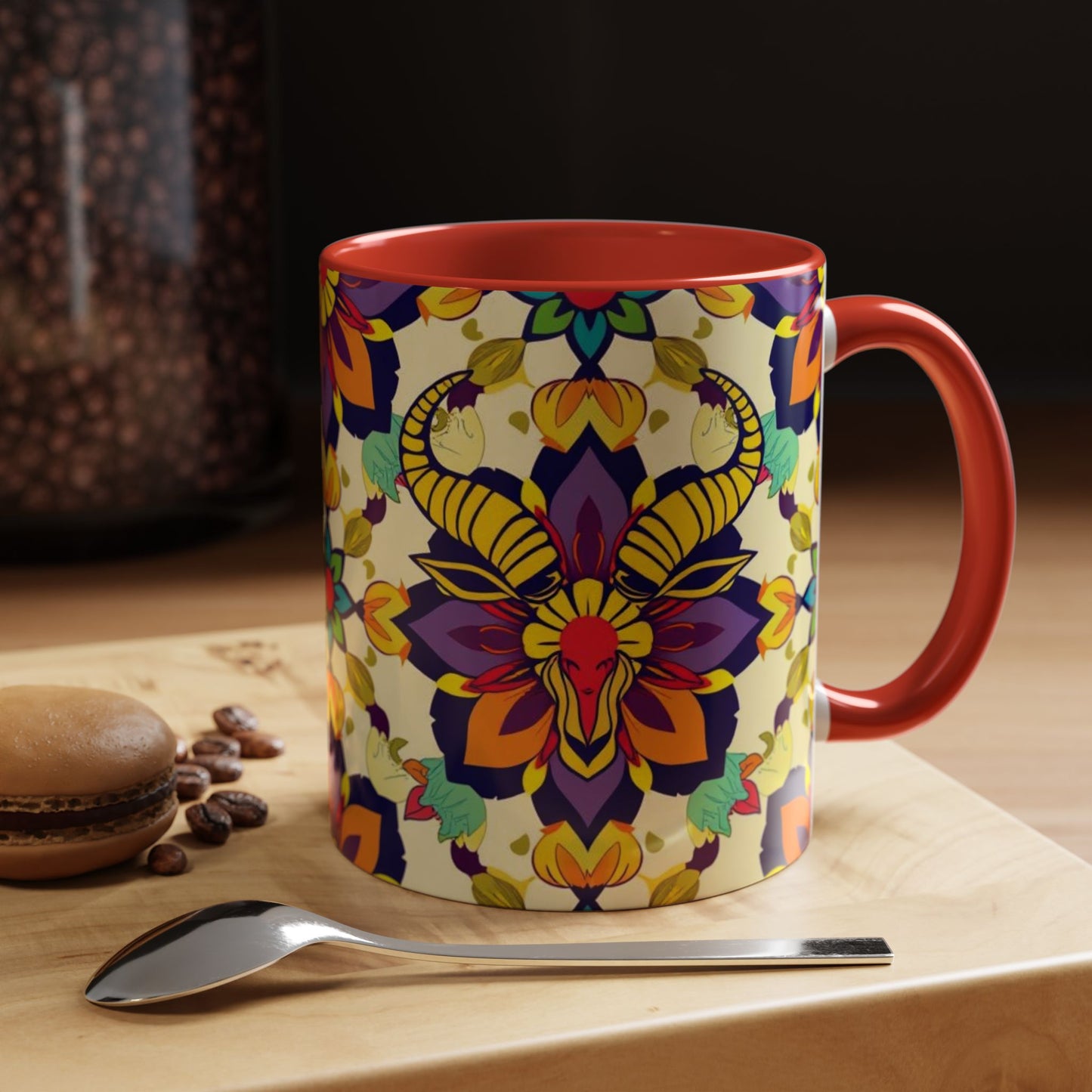 Accent Coffee Mug, Taurus, Zodiac v3. Flower Pattern, (11, 15oz)