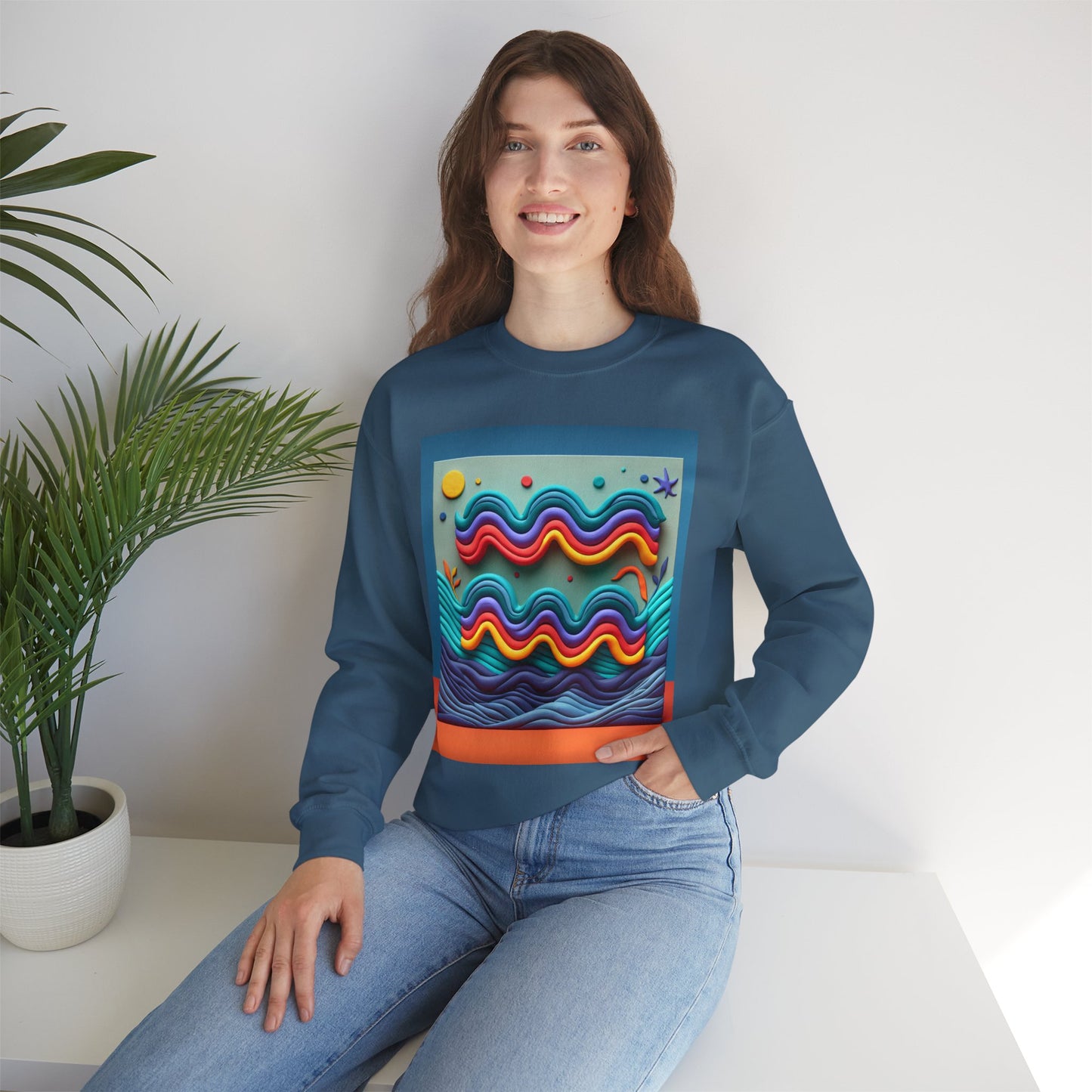 Unisex Heavy Blend™ Crewneck Sweatshirt, Water Painting, Aquarius Zodiac Design