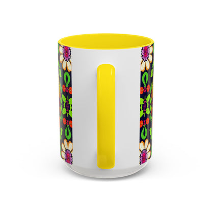 Accent Coffee Mug, Aries, Zodiac v2, Flower Pattern, (11, 15oz)