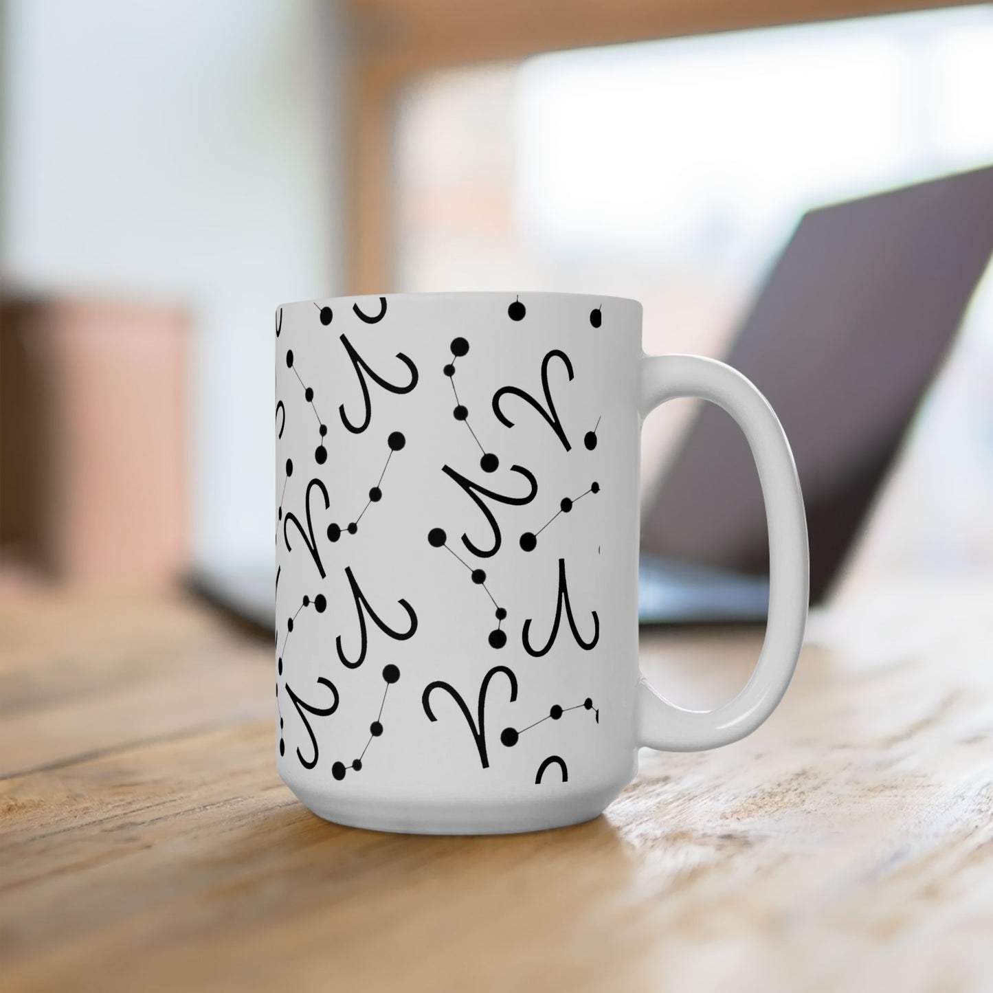 Ceramic Mug, (11oz, 15oz), Ceramic Coffee Mug, AOP, Constellation & Symbol, Aries Zodiac Design