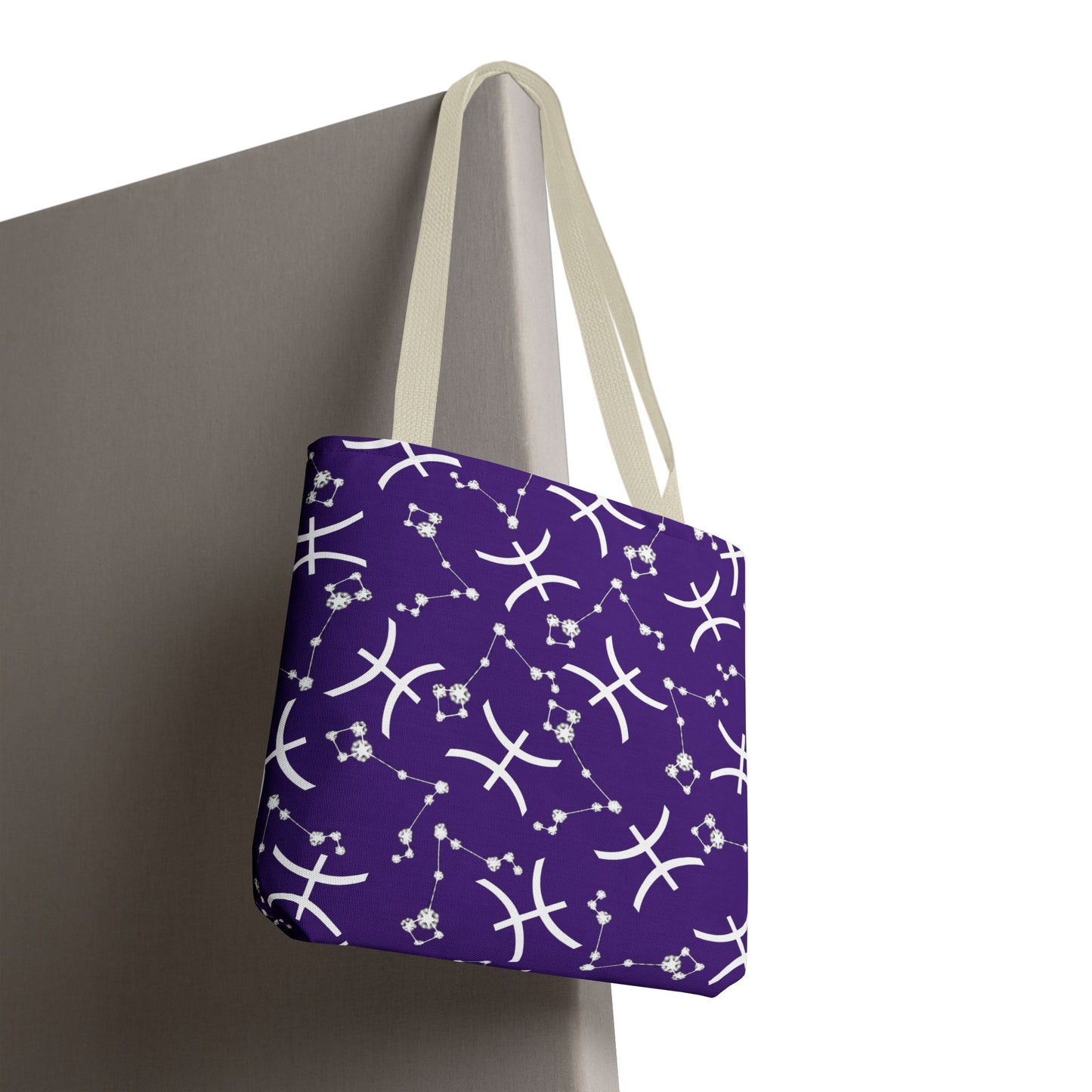 Tote Bag, Pisces Zodiac Sign, AOP, (Purple, White)