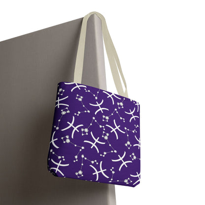 Tote Bag, Pisces Zodiac Sign, AOP, (Purple, White)