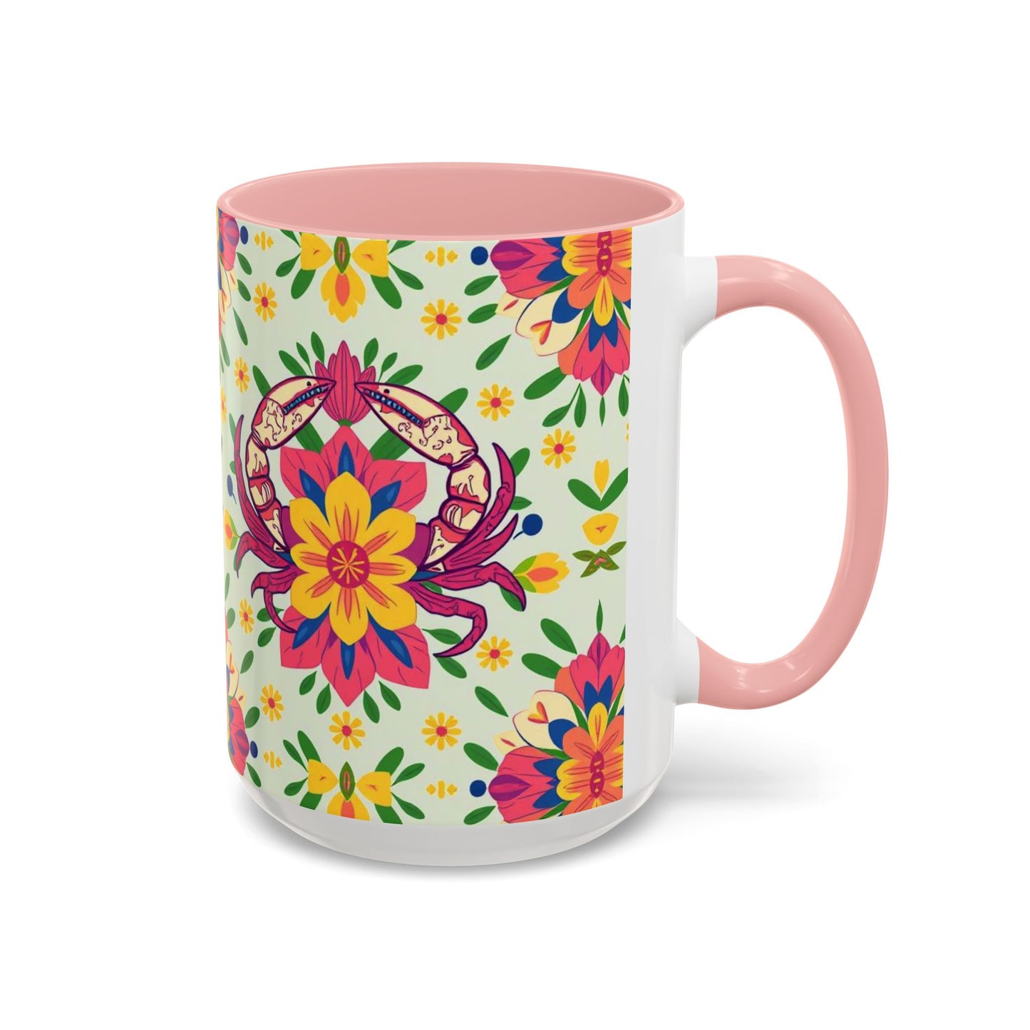 Accent Coffee Mug, Cancer, Zodiac v3, Flower Pattern, (11, 15oz)