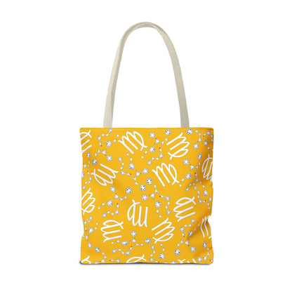 Tote Bag, Virgo Zodiac Sign, AOP, (Yellow White)