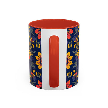 Accent Coffee Mug, Taurus, Zodiac v1. Flower Pattern, (11, 15oz)
