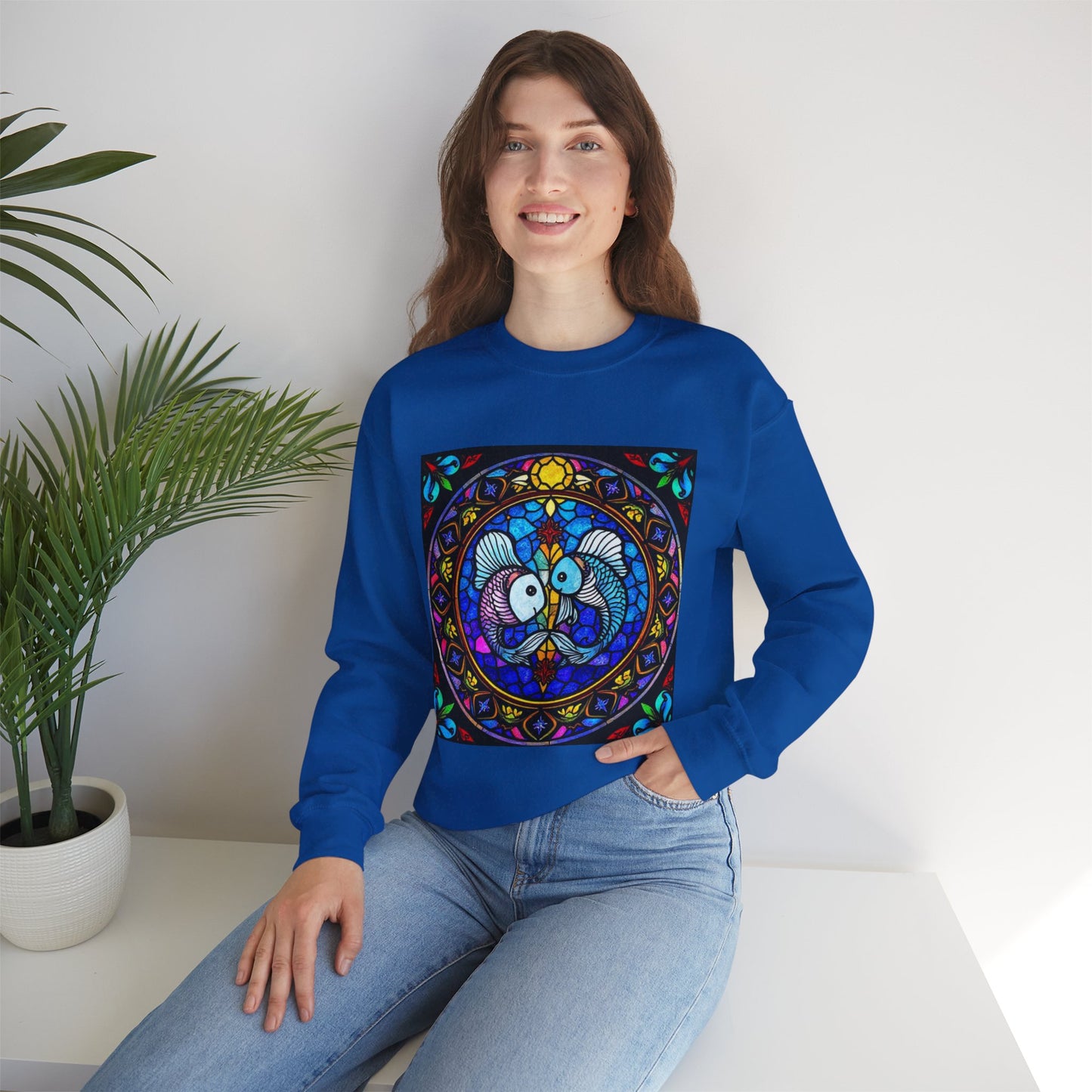 Unisex Heavy Blend™ Crewneck Sweatshirt, Glass, Pisces Zodiac Design