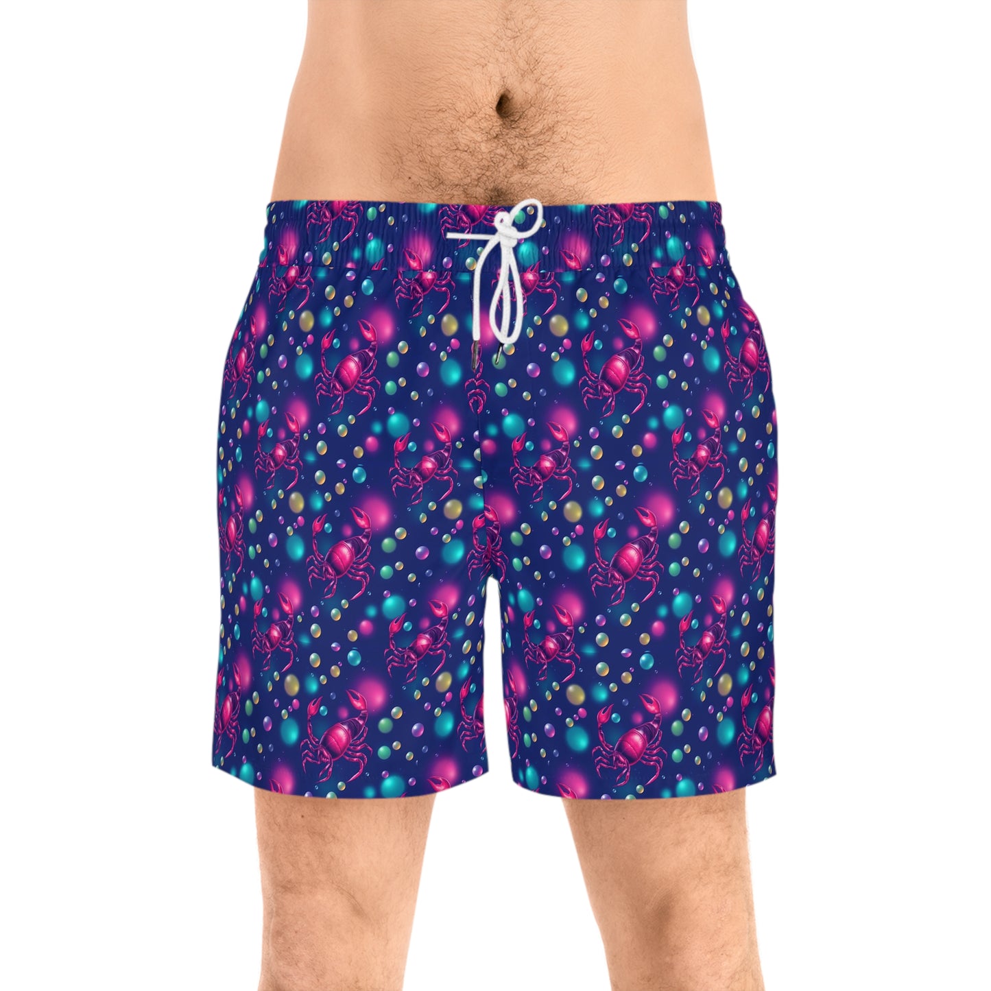 Men's Mid-Length Swim Shorts, (AOP), Scorpio, Zodiac v4, Bubble Pattern