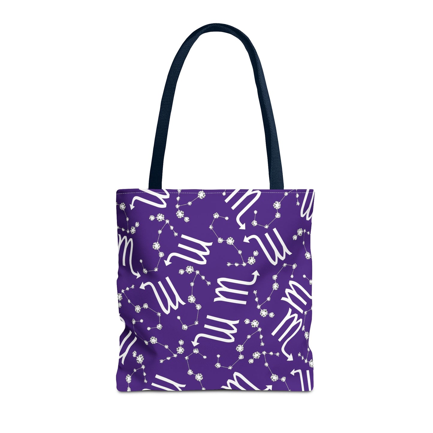 Tote Bag, Scorpio Zodiac Sign, AOP, (Purple, White)