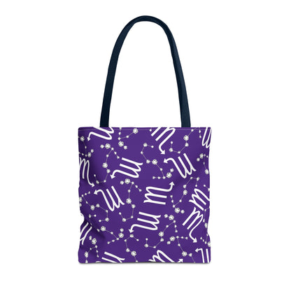 Tote Bag, Scorpio Zodiac Sign, AOP, (Purple, White)