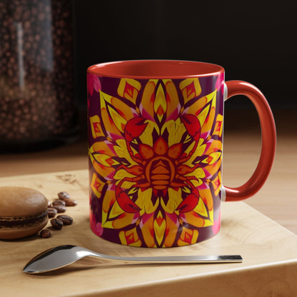 Accent Coffee Mug, Scorpio, Zodiac v1. Flower Pattern, (11, 15oz)