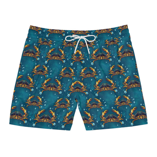 Men's Mid-Length Swim Shorts, (AOP), Cancer, Zodiac v3, Bubble Pattern