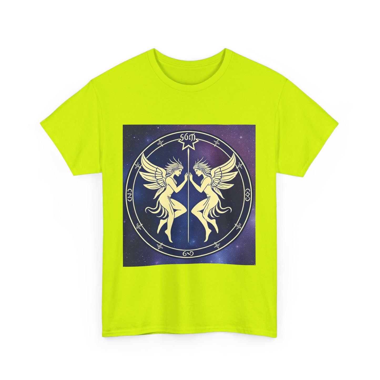 Unisex Heavy Cotton T-Shirt, Space Angel Twins, Gemini Zodiac Design